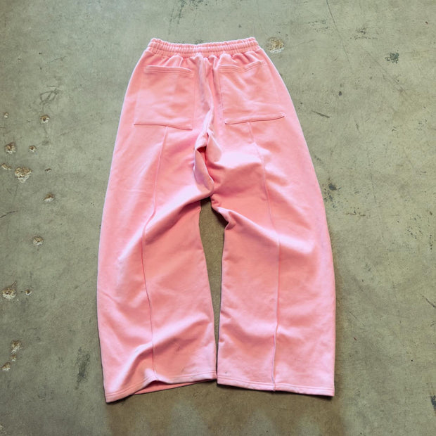 Street solid color patchwork design wide-leg pants