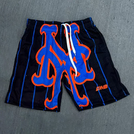 Stylish Word NY Print Mesh Drawstring Shorts