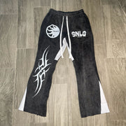 Personalized contrasting print casual flared pants