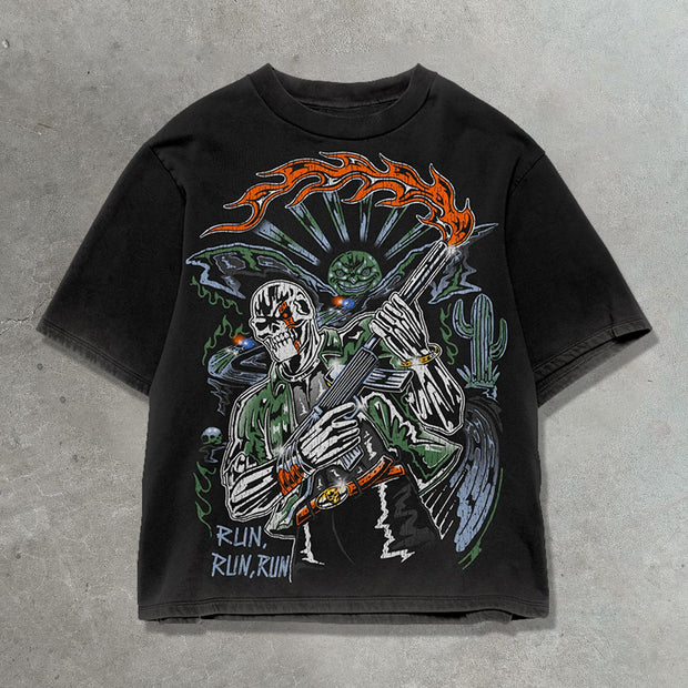 Skull Thug Casual Street Print T-shirt