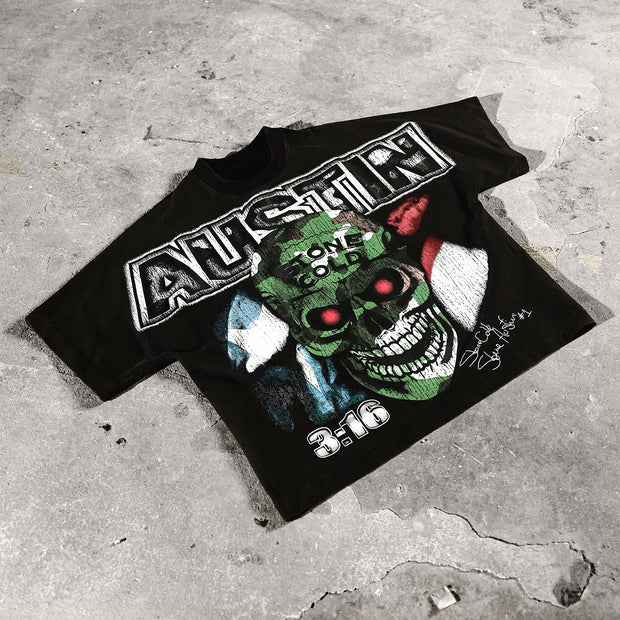 Skull wrestling casual street print long sleeve T-shirt