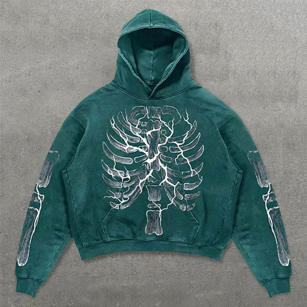 Fashion Rib Print Long Sleeve Hoodies