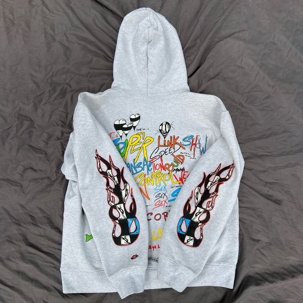 Flame Multi-Element Print Long Sleeve Hoodies