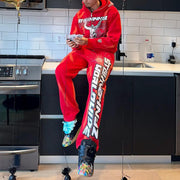 Fashion Print Zipper Hoodie Sweatpants Two Piece Set