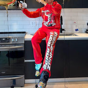 Fashion Print Zipper Hoodie Sweatpants Two Piece Set