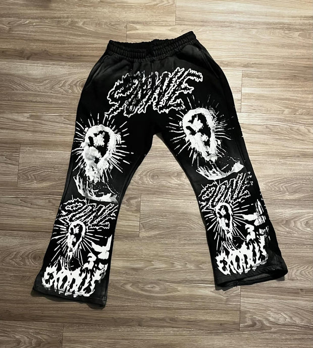 Street Skull Print Flared Pants