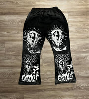 Street Skull Print Flared Pants