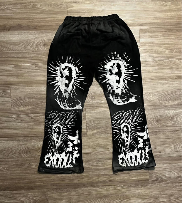 Street Skull Print Flared Pants