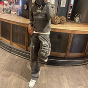 Retro Street Style Printed Hoodie Set
