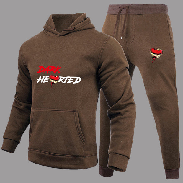 Dark Hearted Print Hoodie Sweatpants Two Piece Set