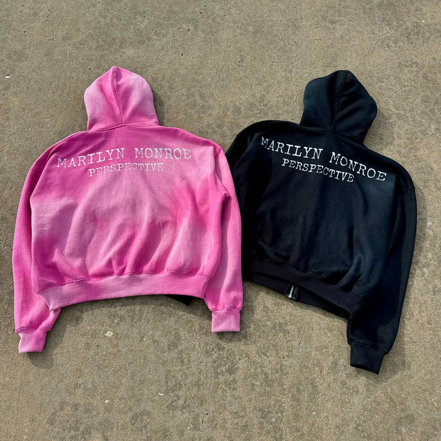 id gradient print zip-up hoodie