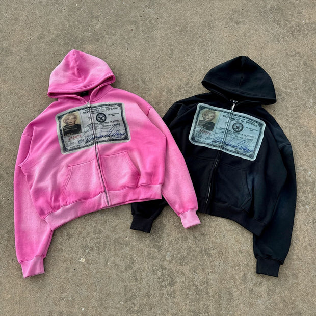 id gradient print zip-up hoodie