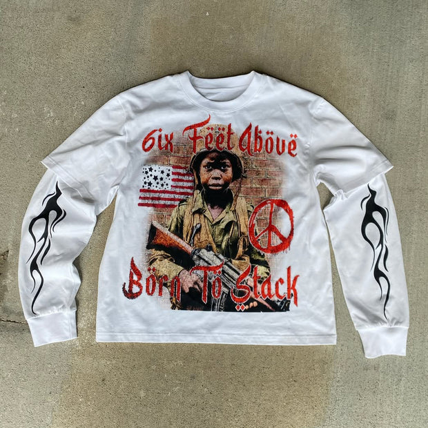 Fake Two Boy Scout Print Long Sleeve T-Shirt