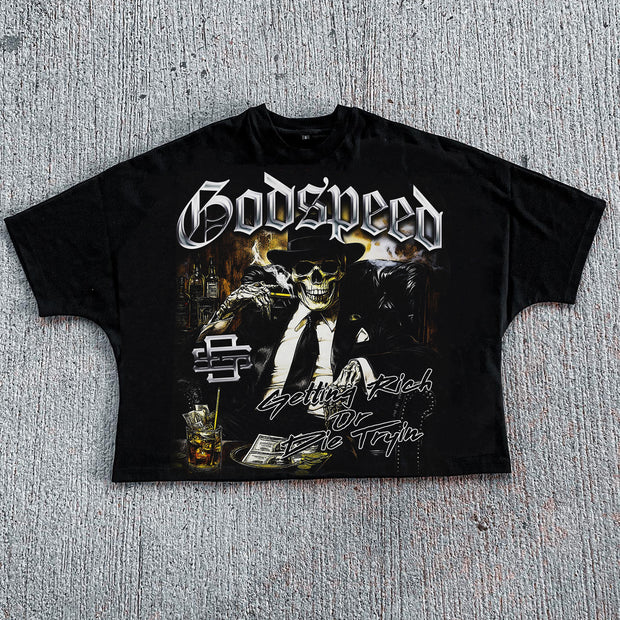Gangster casual street retro print T-shirt