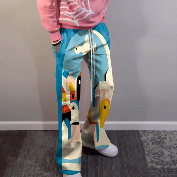 Creative Castle Art Print Flared Trousers