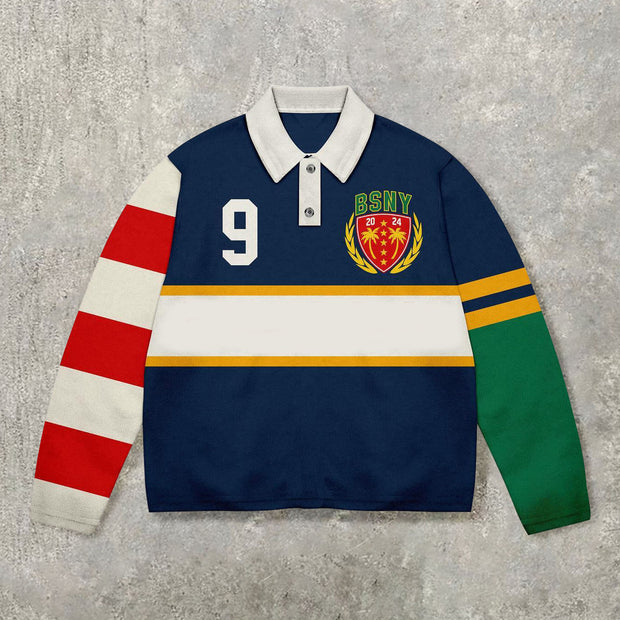 Personalized contrast striped retro POLO shirt