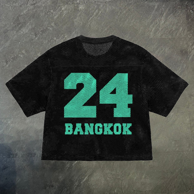 Casual personalized letter print mesh jersey