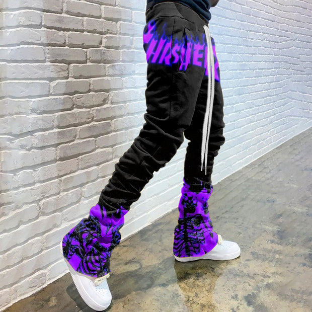 Casual Print Drawstring Flared Trousers