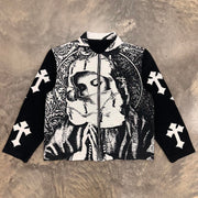 Prayer Cross Print Zipped Jacket
