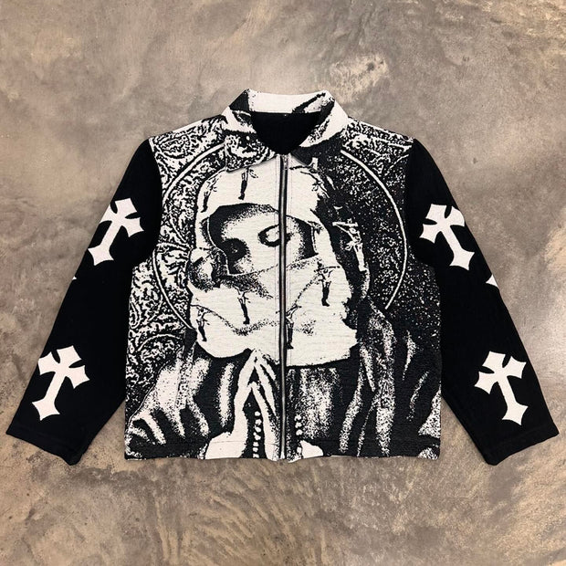 Prayer Cross Print Zipped Jacket
