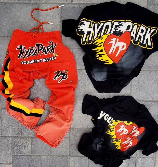 Flame Heart T-shirt and trousers two-piece suit