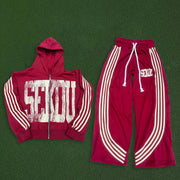 Casual Street Zip Hoodie Pants Two-Piece Set