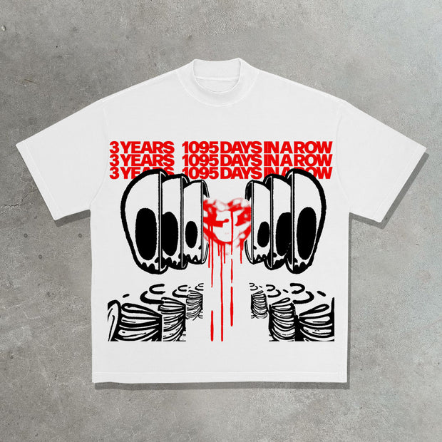 3 YEARS 1095 DAYS IN ROW printed T-shirt