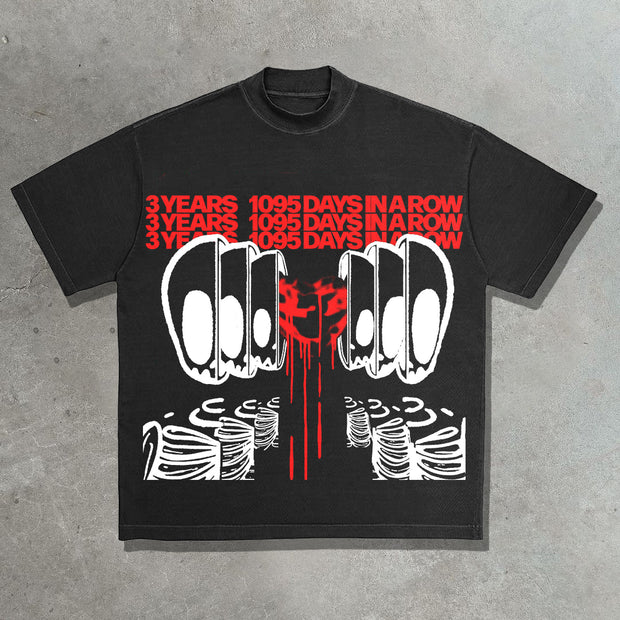 3 YEARS 1095 DAYS IN ROW printed T-shirt