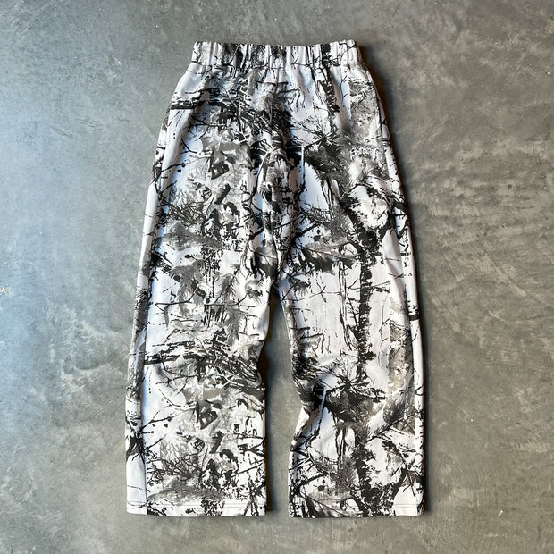 Retro Tree Camouflage Casual Wide Leg Pants
