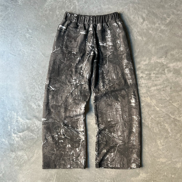 Retro Tree Camouflage Casual Wide Leg Pants