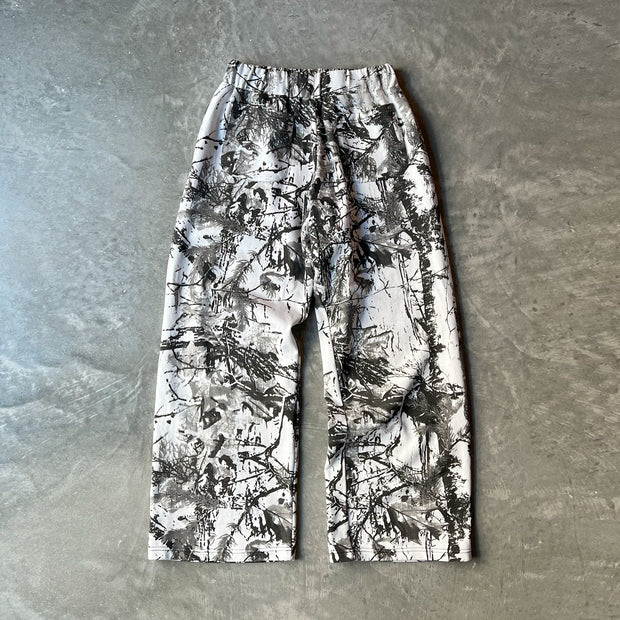 Retro Tree Camouflage Casual Wide Leg Pants