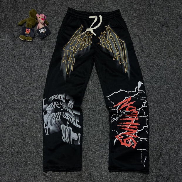 Lightning casual street retro print sports trousers