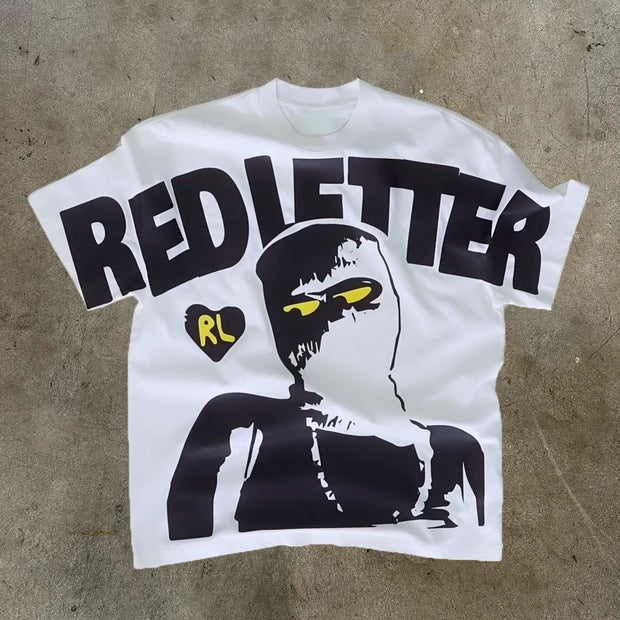 Red Letter Print Short Sleeve T-Shirt