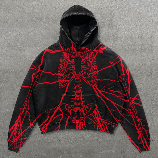 Skull Rib Print Long Sleeve Hoodies