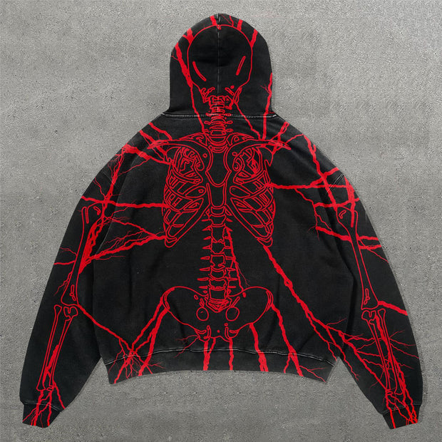 Skull Rib Print Long Sleeve Hoodies