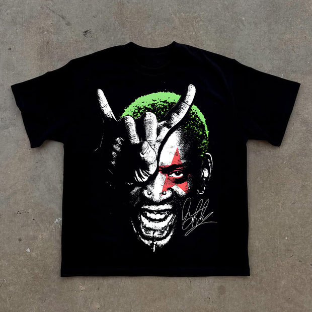 Hippie Punk Character Portrait Print Short Sleeve T-Shirt