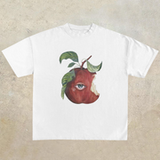 Art Apple Print Short Sleeve Street T-Shirt