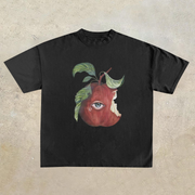 Art Apple Print Short Sleeve Street T-Shirt