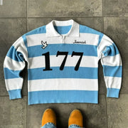 Trust God Casual Street Stripe Retro College Rugby Polo