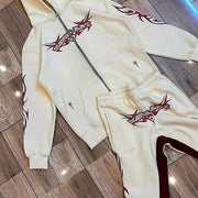 Casual street retro sports zipper hoodie two-piece set