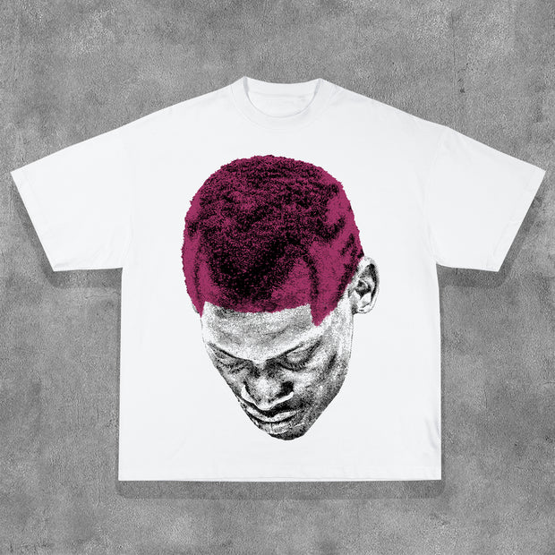 Casual Character Portrait Print Short Sleeve T-Shirt