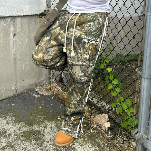 Street tree camouflage design zipper casual trousers
