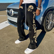 Personalized Letter Skull Print Pocket Flared Trousers