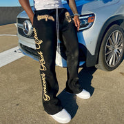 Personalized Letter Skull Print Pocket Flared Trousers
