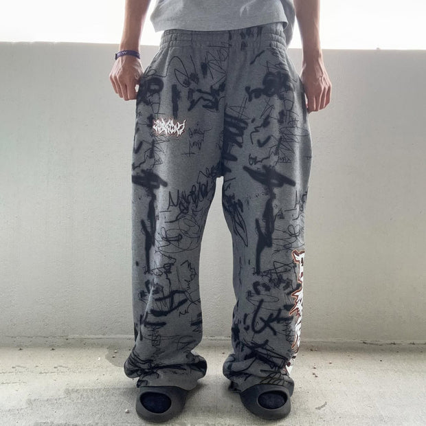 Graffiti Letter Printed Pocket Sweatshirt Pants