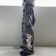 Graffiti Letter Printed Pocket Sweatshirt Pants