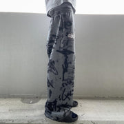 Graffiti Letter Printed Pocket Sweatshirt Pants