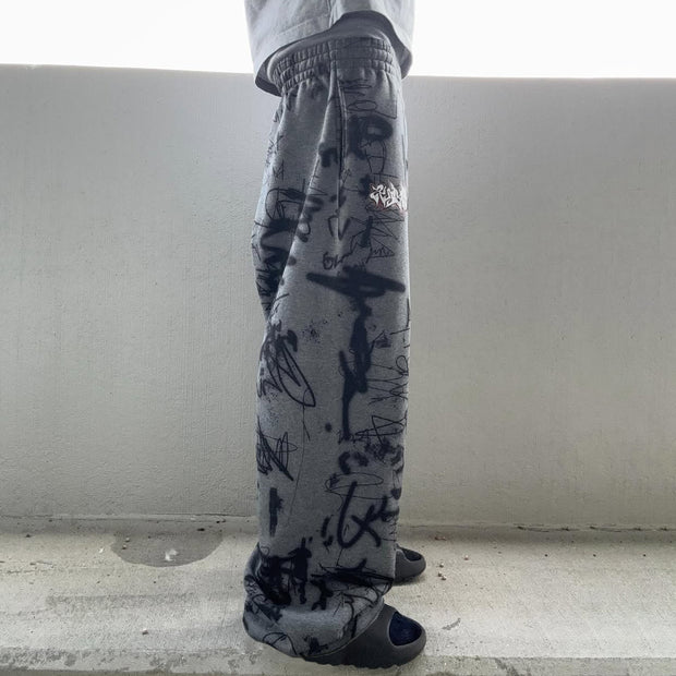 Graffiti Letter Printed Pocket Sweatshirt Pants