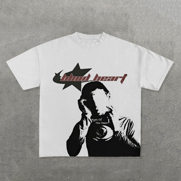 Blind Heart Print Short Sleeve T-Shirt