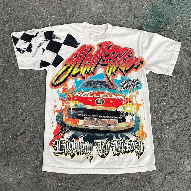 Racing Letters Print Short Sleeve T-Shirt